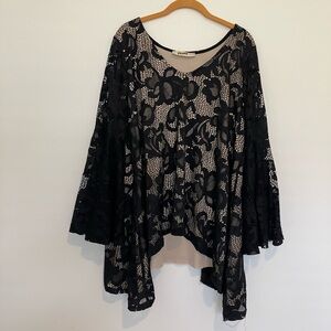 Noa Ella Boutique Black Lace Flare Sleeve Blouse Large Whimsigoth